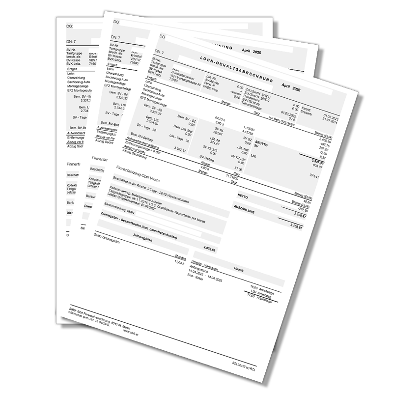 Beispiel einer Lohn- & Gehaltsvorschreibung als Begleitbild für Kategorie: Lohn und Gehaltsabrechnung: Präzision & Zuverlässigkeit